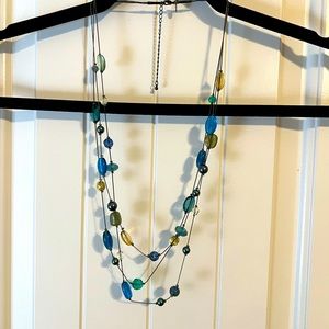 Lia Sophia Blue Green Beaded Multi Strand Necklace
